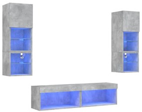 3216618 vidaXL ТВ стенни модули с LED, 6 части, бетонно сиви, инженерно дърво