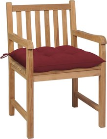 3062754 vidaXL Градински столове 2 бр виненочервени възглавници тик масив