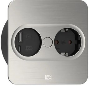 BACHMANN Модул TWIST 2 КВАДРАТЕН с 1х Шуко и USB тип A+C, с кабел 2м, цвят Инокс, - B946.005