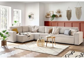 Кремав ъглов диван от велур, ляв ъгъл Nihad modular - Bobochic Paris