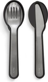 Черен/сребрист комплект прибори за пътуване от неръждаема стомана 3 бр. To Go – Lékué