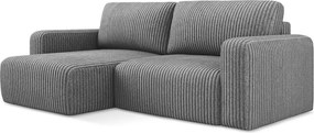 Сив сгъваем/с място за съхранение ъглов диван от рипсено кадифе (ляв ъгъл) Kona – Makamii