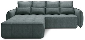 Зелен кадифен разтегателен ъглов диван с място за съхранение (ляв ъгъл) Campo – ELTAP