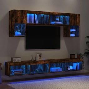 3216708 vidaXL ТВ стенни модули с LED, 6 части, опушен дъб, инженерно дърво