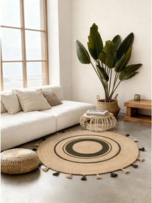 Двустранен/ръчно изработен ютен кръгъл килим в естествен цвят ø 150 cm Basil – Hanse Home