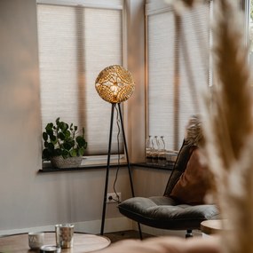 Арт Деко подова лампа триножник черна със злато - Maro