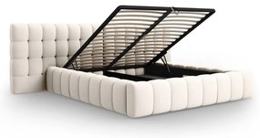 Кремаво тапицирано двойно легло с място за съхранение с включена подматрачна рамка 180x200 cm Mamaia – Micadoni Home