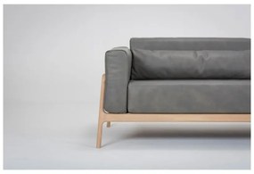 Тъмно сив диван от биволска кожа с масивна дъбова конструкция , 240 см Fawn - Gazzda