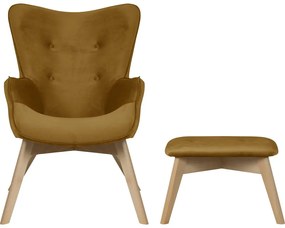 Кадифен фотьойл с табуретка горчица Niko – Ropez