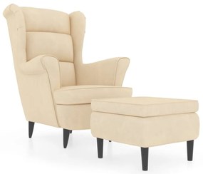 3115940 vidaXL Фотьойл Wingback с табуретка, кремав, кадифе