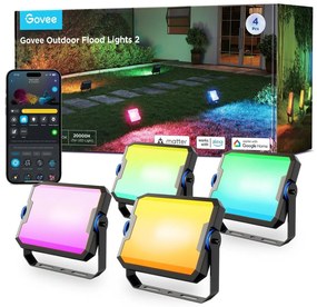 Govee - Комплект от 4 димируеми RGBICWW LED прожектора, 24W/230V, IP66, матови, Wi-Fi