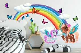 Приказен стикер за стена с дъга - еднорог, небе и пеперуди Šírka: 80 cm | Dĺžka: 160 cm