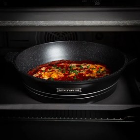 Комплект тенджери и тигани Royalty Line RL-ES1014M Black, Лят алуминий, 14 части, Мраморно покритие, Черен