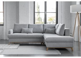 Светлосив разтегателен/с място за съхранение ъглов диван (десен ъгъл/L форма) Scandic Lagom – Miuform