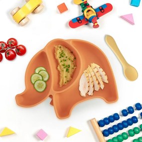 Оранжева силиконова детска чиния 18x23 cm Elephant – Orion