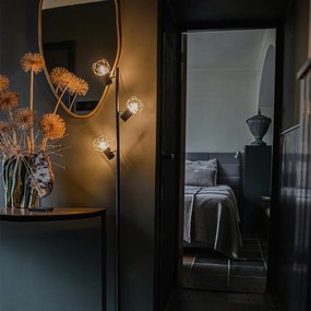 Дизайнерски подов аплик черен със злато 3-светлина регулируем - Mesh