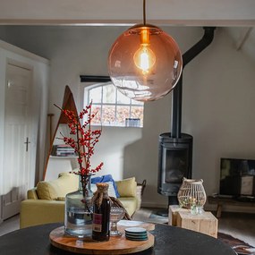 Висяща лампа в стил Арт Деко месинг с розово стъкло 33 см - Pallon