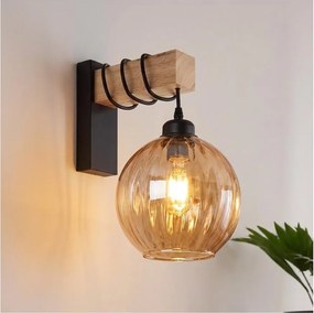 Brilagi - Стенно осветително тяло WOOD GLASS 1xE27/60W/230V бор/черен/опушено кафяво