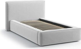 Единично легло 90x200 cm тапицирано с място за съхранение с включена подматрачна рамка в сребрист цвят Jodie – Micadoni