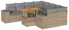 3327356 vidaXL Градински комплект диван с възглавници 9 части бежов полиратан