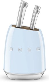 Комплект ножове със стойка SMEG KBSF02PB, 7 части, Слотове от акациево дърво, Немска неръждаема стомана, Пастелно син