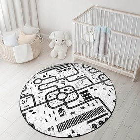 Черно-бял детско килимче за игра подходящо за пране ø150 cm In My Town – Mila Home