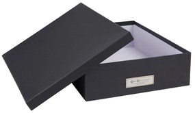 Тъмно сива кутия за съхранение с етикет за име за документи, размер A4 Oskar - Bigso Box of Sweden