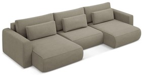 Светлокафяв разтегателен ъглов диван с място за съхранение (U форма) Kapua – Makamii