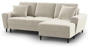 Бежов кадифен разтегателен ъглов диван с място за съхранение (десен ъгъл) Kyoto – Cosmopolitan Design