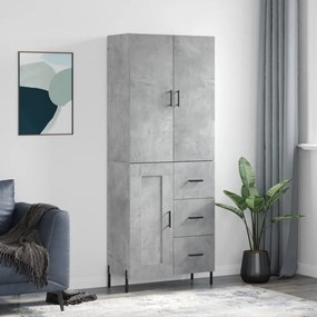 3196023 vidaXL Висок шкаф, бетонно сив, 69,5x34x180 см, инженерно дърво