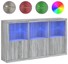 3209154 vidaXL Сайдборд с LED светлини, сив сонома, 181,5x37x100 см