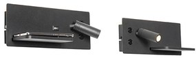 Комплект от 2 стенни лампи черни с LED с USB и индукционно зарядно - Riza