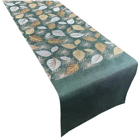 Зелена декоративна кратуна с мотив от златни листа Широчина: 35 см | Дължина: 140 см