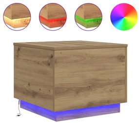 857721 vidaXL Маса за кафе с LED осветление, дъб артизан, 50x50x40 см
