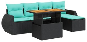3327249 vidaXL Градински диван с възглавници, 6 части, черен, полиратан