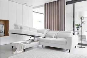 Бял кадифен разтегателен ъглов диван с място за съхранение (ляв ъгъл L форма) Noble – ELTAP