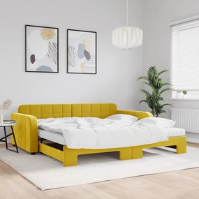3196965 vidaXL Канапе с изтеглящо легло и матраци жълто 100x200 см кадифе