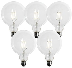 Комплект от 5 E27 3-степенна димируема LED спирална филаментна крушка G125 4W 450lm 3000K