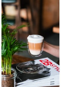 Комплект от 2 стъклени чаши с двойна стена и чинийка, 250 ml Amo - Vialli Design