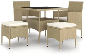 3058330 vidaXL Градински трапезен комплект от 5 части, полиратан, бежов