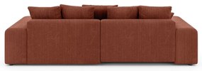 Разтегателен ъглов диван с място за съхранение от рипсено кадифе в тухлен цвят (променлив) Luma – Ropez