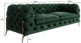 Тъмнозелен кадифен диван 225 cm Chelsea Bis – Ropez