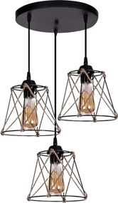 Cesa E27 metallic - rope ceiling three-light in black color 45x40x70см.