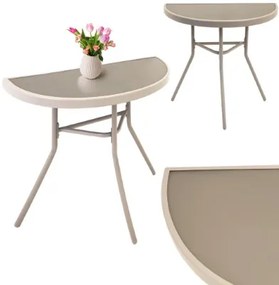 Полукръгла балконска маса бежова - стъкло с метална структура