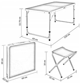 Къмпинг маса с 4 стола в бяло