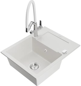 Mexen Enzo гранитна мивка с 1 камара и отводнение и кухненски кран Duo, бяла - 6506-20-671701-02