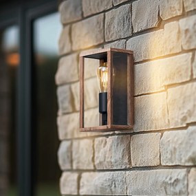 Индустриална стенна лампа с дървен принт 26 см IP44 - Charlois