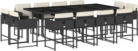3211398 vidaXL Външен трапезен комплект 13 части с възглавници черен полиратан