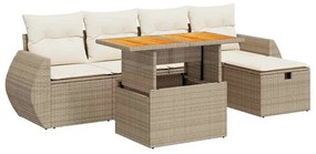 3328052 vidaXL Градински диван с възглавници, 6 части, бежов полиратан, акация