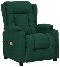 3098795 vidaXL Електрически масажен стол, тъмнозелен, текстил